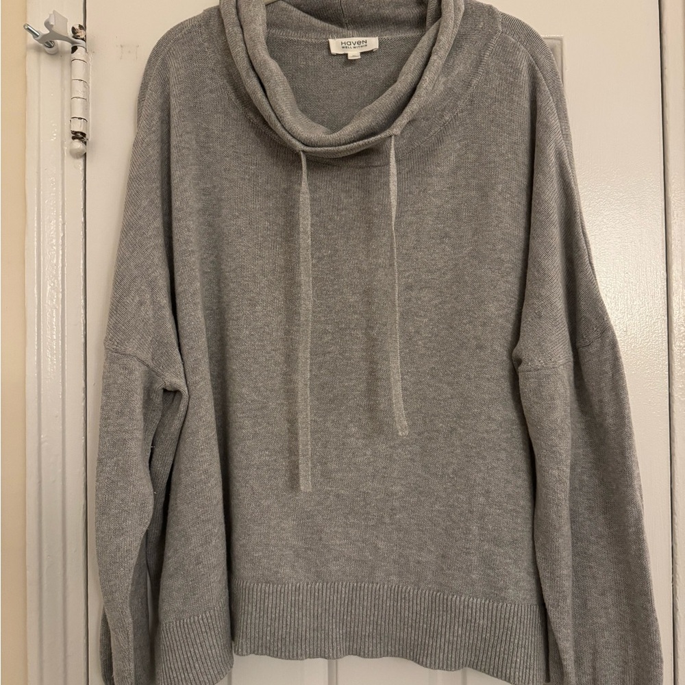 Haven Well Within Cozy Gray Cotton Cowl Neck Sweater